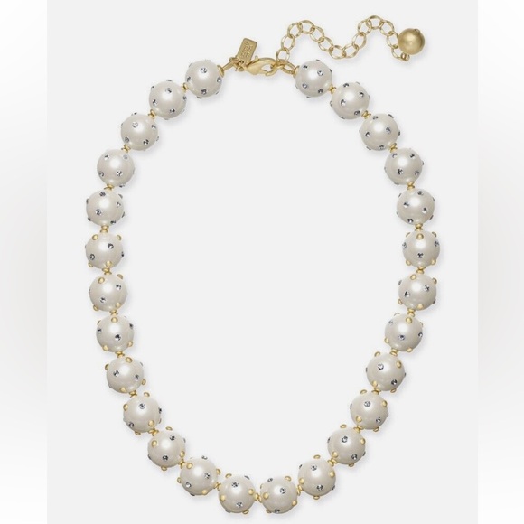 NWOT Kate Spade Pearl Crystal Necklace Adjustable Gold Accents - Picture 1 of 9